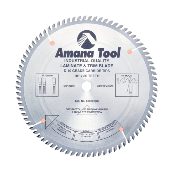 Picture of 610801 Carbide Tipped Fine Cut-Off and Crosscut 10 Inch Dia x 80T TCG, 10 Deg, 5/8 Bore